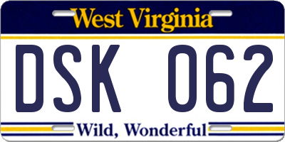 WV license plate DSK062