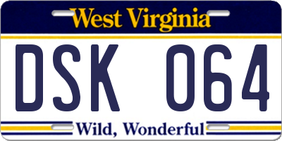 WV license plate DSK064