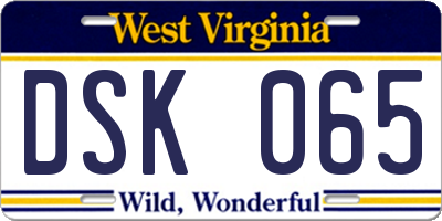 WV license plate DSK065