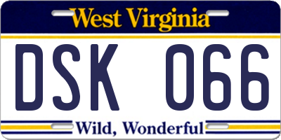 WV license plate DSK066
