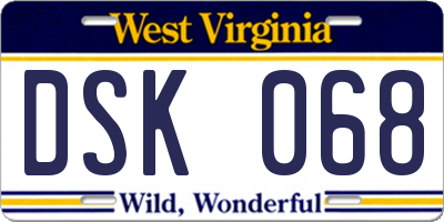 WV license plate DSK068