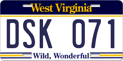 WV license plate DSK071