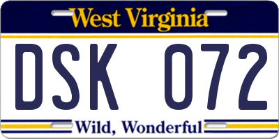 WV license plate DSK072