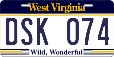 WV license plate DSK074