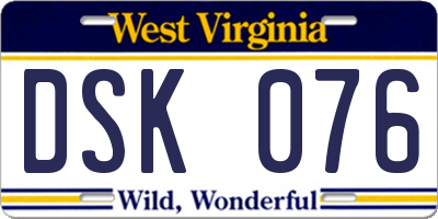 WV license plate DSK076