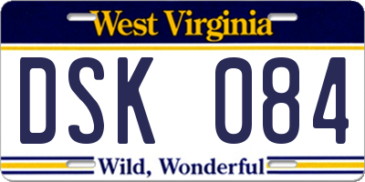 WV license plate DSK084