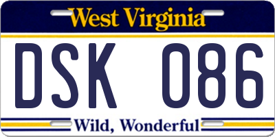 WV license plate DSK086