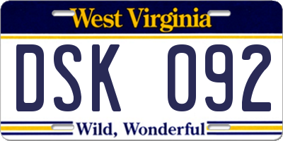 WV license plate DSK092