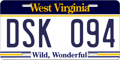 WV license plate DSK094