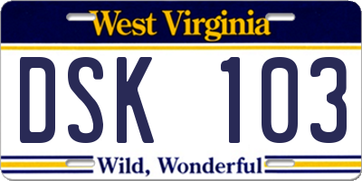WV license plate DSK103