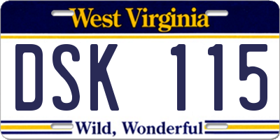 WV license plate DSK115
