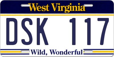 WV license plate DSK117