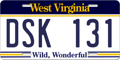 WV license plate DSK131