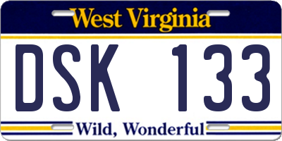 WV license plate DSK133