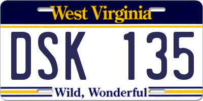WV license plate DSK135