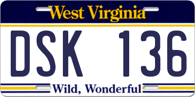 WV license plate DSK136