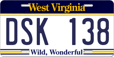 WV license plate DSK138