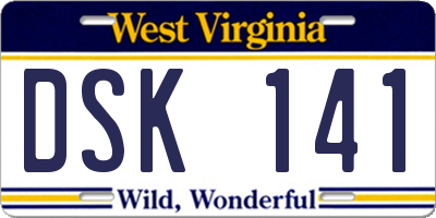 WV license plate DSK141