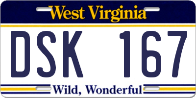 WV license plate DSK167