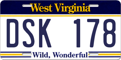 WV license plate DSK178