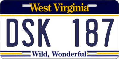 WV license plate DSK187