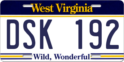 WV license plate DSK192