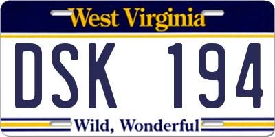 WV license plate DSK194