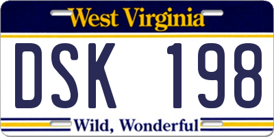 WV license plate DSK198