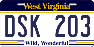 WV license plate DSK203