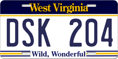 WV license plate DSK204