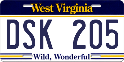 WV license plate DSK205