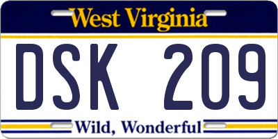 WV license plate DSK209