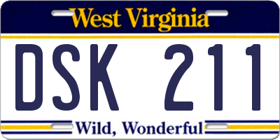 WV license plate DSK211