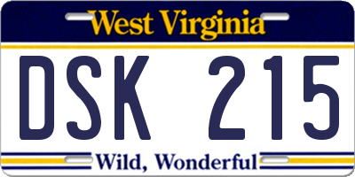 WV license plate DSK215