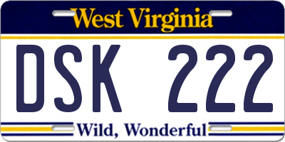 WV license plate DSK222