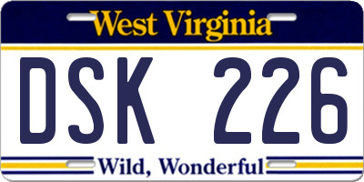 WV license plate DSK226