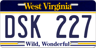 WV license plate DSK227