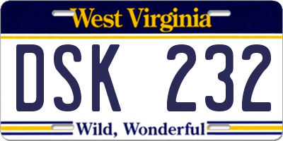 WV license plate DSK232