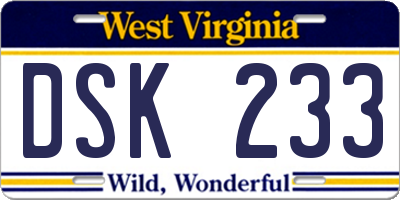 WV license plate DSK233