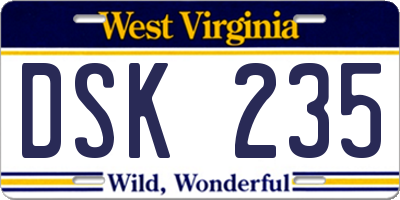 WV license plate DSK235