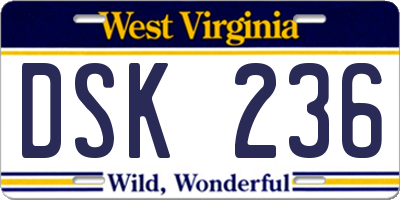 WV license plate DSK236