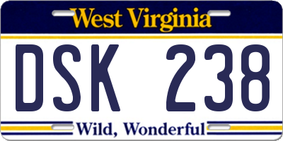WV license plate DSK238
