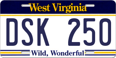 WV license plate DSK250