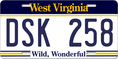 WV license plate DSK258