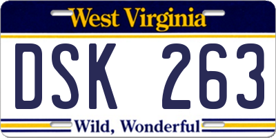 WV license plate DSK263