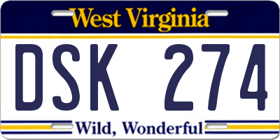 WV license plate DSK274