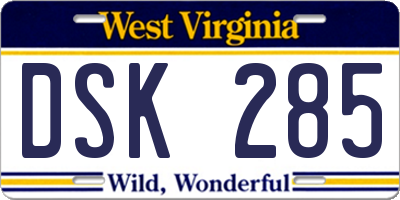 WV license plate DSK285