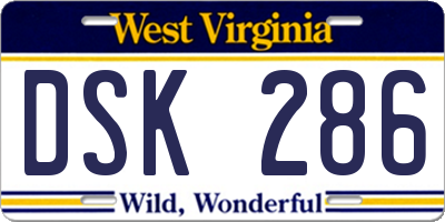 WV license plate DSK286