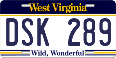 WV license plate DSK289