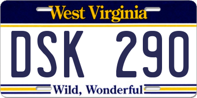 WV license plate DSK290